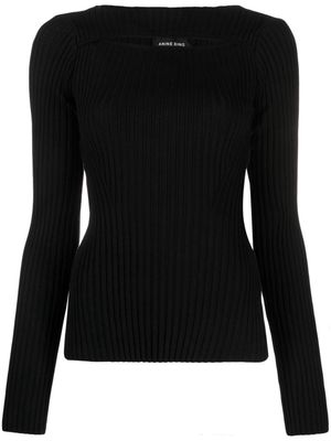 ANINE BING cut-out ribbed knitted top - Black