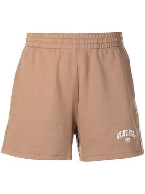 ANINE BING embroidered-logo jersey track-shorts - Brown