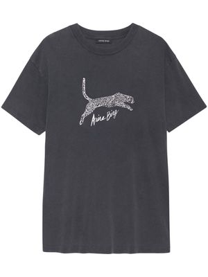 ANINE BING Walker leopard-logo organic cotton T-shirt - Black