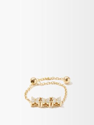 Anissa Kermiche - Brontë Diamond & 14kt Gold Chain Ring - Womens - Yellow Gold