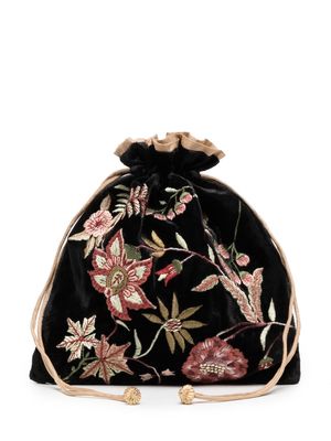 Anke Drechsel floral-embroidered drawstring pouch purse - Black