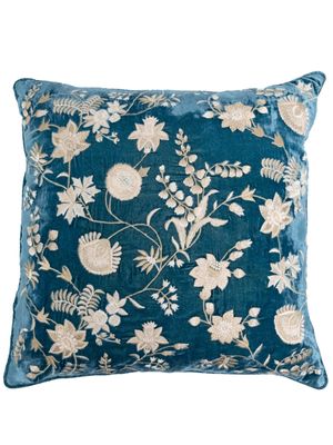 Anke Drechsel floral-embroidered silk-velvet cushion - Blue
