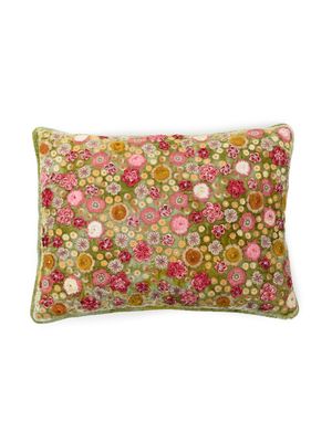 Anke Drechsel floral-embroidered silk-velvet cushion - Green