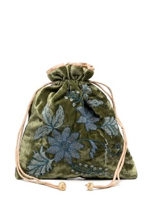 Anke Drechsel floral-embroidered silk-velvet purse - Green