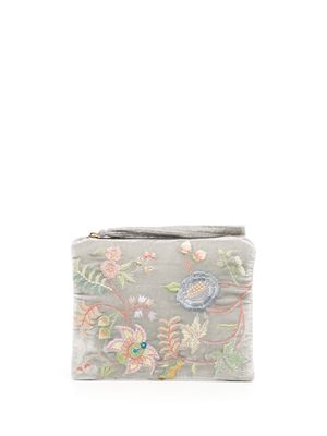 Anke Drechsel floral-embroidered silk-velvet purse - Grey