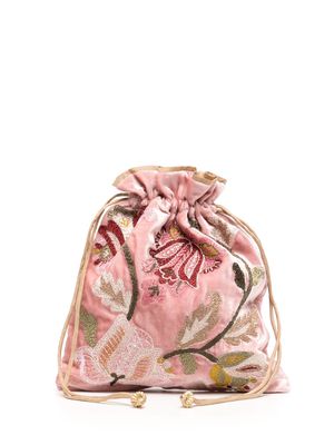 Anke Drechsel floral-embroidered silk-velvet purse - Pink