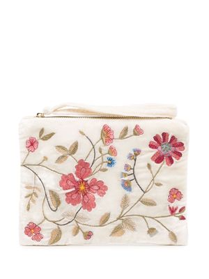 Anke Drechsel floral-embroidered silk-velvet wallet - White
