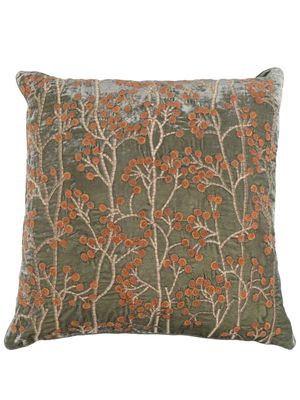 Anke Drechsel floral-embroidered velvet cushion - Green