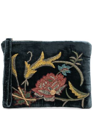Anke Drechsel floral-embroidered velvet pouch - Blue