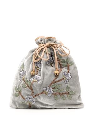 Anke Drechsel floral-embroidered velvet purse - Grey
