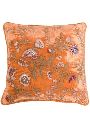 Anke Drechsel floral-embroidery silk-velvet cushion - Orange