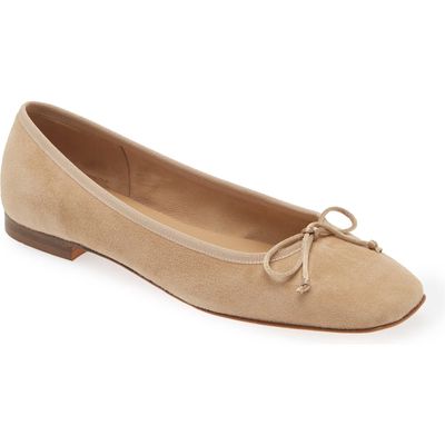 ANN MASHBURN Square Toe Ballet Flat in Camel Suede 