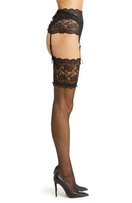 Ann Summers 2-Piece Bow Back Garter Belt & Lace Top Stockings Set in Black