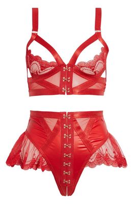 Ann Summers Extrovert Open Cup Bra & Skirted Panties Set in Red