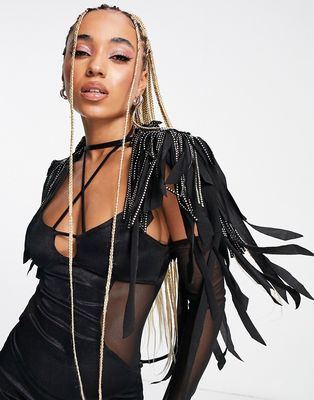 Ann Summers fringed guipure cape in black