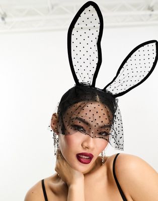 Ann Summers Halloween dotty mesh and lace bunny headband in black