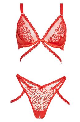 Ann Summers Nya Underwire Bra & Open Gusset Thong Set in Red