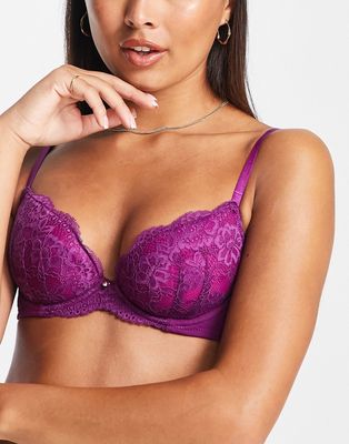 Ann Summers Sexy Lace Planet nylon blend plunge bra in purple - PURPLE