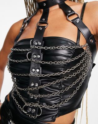 Ann Summers Skeletal chain detail PU harness in black