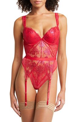 Ann Summers The Carmen Lace Bodysuit with Garter Straps in Red/Burgundy