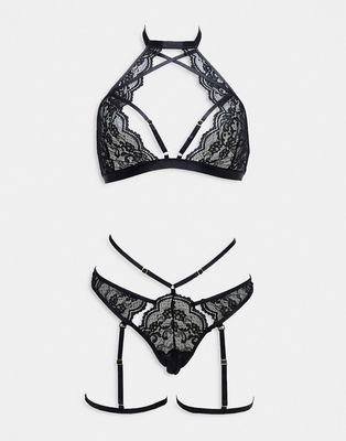 Ann Summers Valentines Rosella lace lingerie set in black