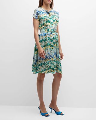 Anna Dolman-Sleeve Floral-Print Dress