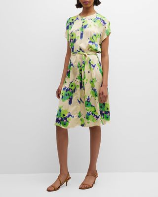 Anna Floral-Print Dolman-Sleeve Midi Dress
