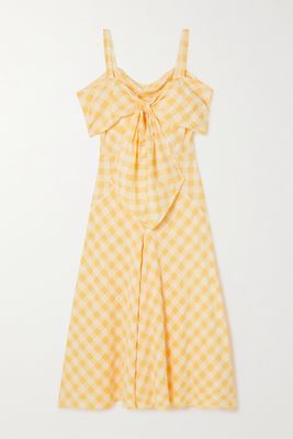 Anna Mason - Lily Bow-detailed Cold-shoulder Gingham Cotton Midi Dress - Yellow