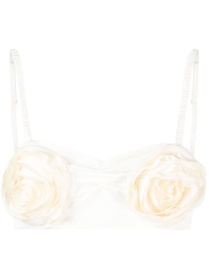 Anna October 3D faux-flower detail cropped top - White
