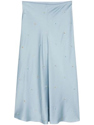 Anna October bead-detailed satined midi skirt - Blue