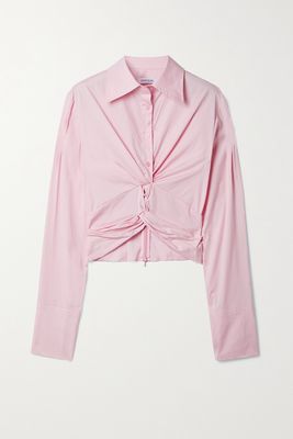 ANNA QUAN - Jade Twist-front Cropped Cotton-blend Poplin Shirt - Pink