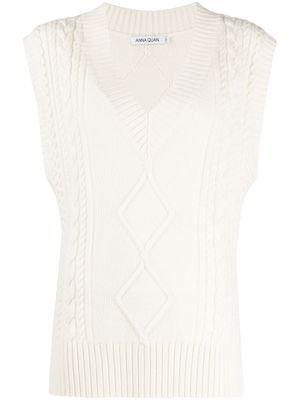 Anna Quan V-neck cable-knit top - White