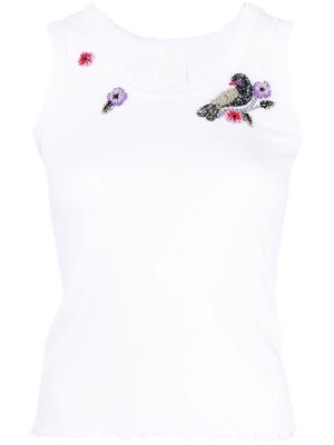 Anna Sui beaded-bird detail tank top - White