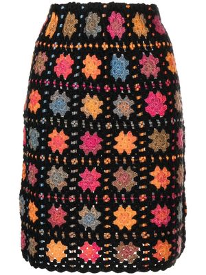 Anna Sui floral-embroidered knit skirt - Black