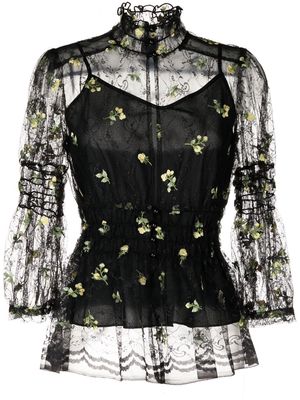 Anna Sui floral-embroidered lace blouse - Black