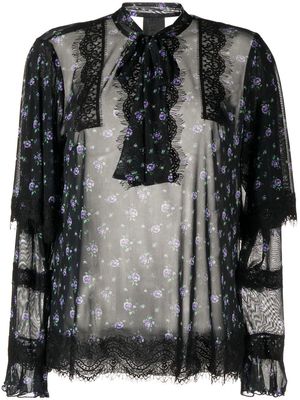 Anna Sui lace-detail floral-print blouse - Black