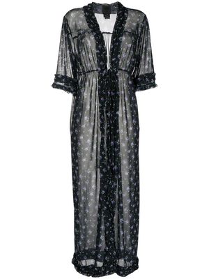 Anna Sui semi-sheer floral-print cardigan - Black