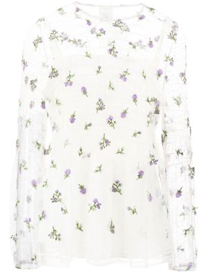 Anna Sui sheer floral-embroidered blouse - White