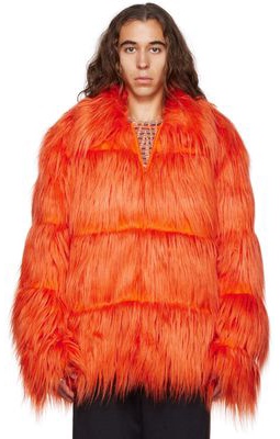 Anna Sui SSENSE Exclusive Orange Faux-Fur Coat