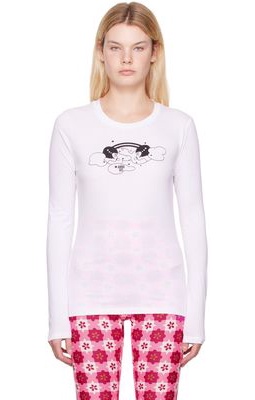 Anna Sui White Bubblegum Girls Long Sleeve T-Shirt