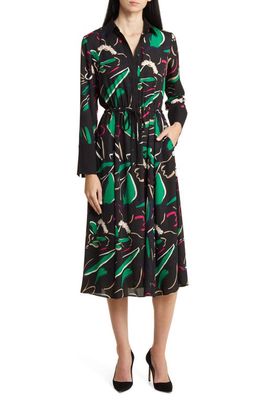 Anne Klein Abstract Print Long Sleeve Shirtdress in Anne Black/Emerald Mint Multi