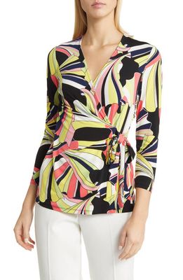 Anne Klein Abstract Print Wrap Top in Sprout Multi