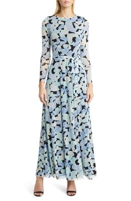 Anne Klein Butterfly Print Long Sleeve Dress in Shore Blue Multi -