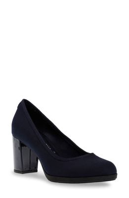 Anne Klein Castana Round Toe Block Heel Pump in Navy Fabric