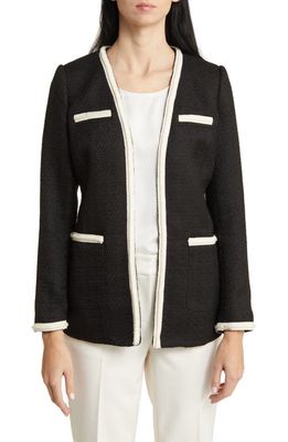Anne Klein Contrast Trim Tweed Jacket in Anne Black/Anne White