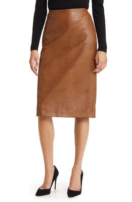 Anne Klein Croc Embossed Faux Leather Skirt in Vicuna