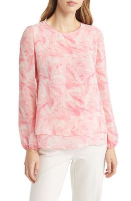 Anne Klein Double Layer Long Sleeve Blouse in Cherry Blossom Multi
