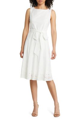 Anne Klein Embroidered Cotton Fit & Flare Dress in Bright White