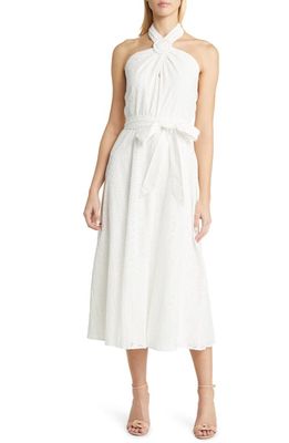 Anne Klein Eyelet Embroidery Halter Dress in Bright White -