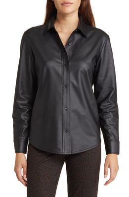 Anne Klein Faux Leather Button-Up Shirt in Anne Black